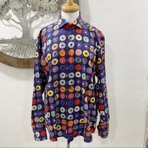 7 Downie St Retro Record Album Long Sleeve Button Down Shirt Purple Red 5